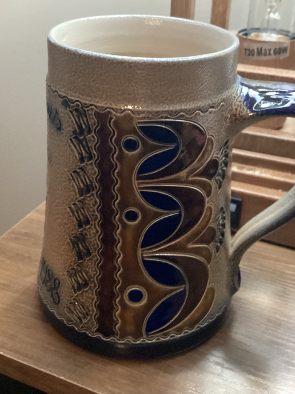 Handcrafted German Ceramic Mug in Blue and Brown